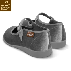 HOT CHOCOLATE DESIGN VELVET GIN (SILVER GREY) -Mary Shoes Shop Chocolaticas Velvet Gray womens Mary Jane Flat Back 800x