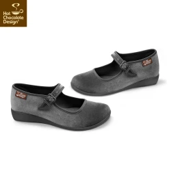 Mary Shoes Shop -Mary Shoes Shop Chocolaticas Velvet Gray womens Mary Jane Flat Side 800x