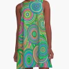 Miss Goody 2 Shoes PSYCHEDELIC A-LINE DRESS -Mary Shoes Shop GreenCirclesFront2 800x
